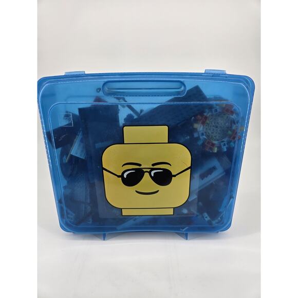 Blue Lego Project Case With Base Plate And Random Legos - Picture 1 of 7